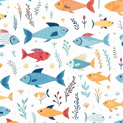 Sea Fishes Seamless Pattern Endless Marine Background Premium Ai