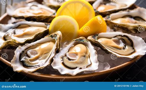 Oyster Plate With Lemon Close Up View Stock Illustration Illustration Of Dinner Table 281210196