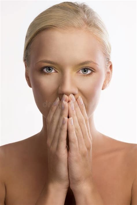 Pretty Blonde Girl With Naked Torso And Hand Near Stock Photo Image Of Naked Blonde