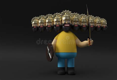 Dussehra Celebration - Ravana with Ten Heads with Sword and Shield 3D ...