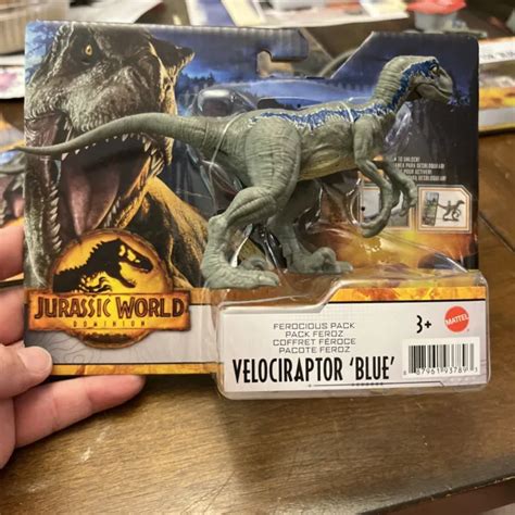 Mattel Jurassic World Dominion Ferocious Pack Velociraptor Blue Dinosaur Toy New Eur 1169