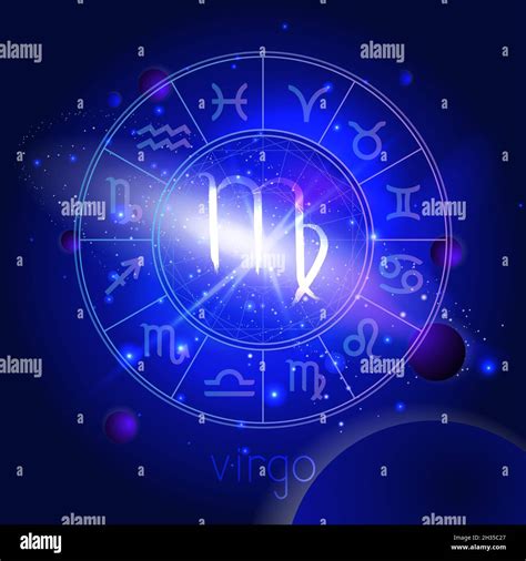 Vector illustration of sign VIRGO with Horoscope circle against the ...