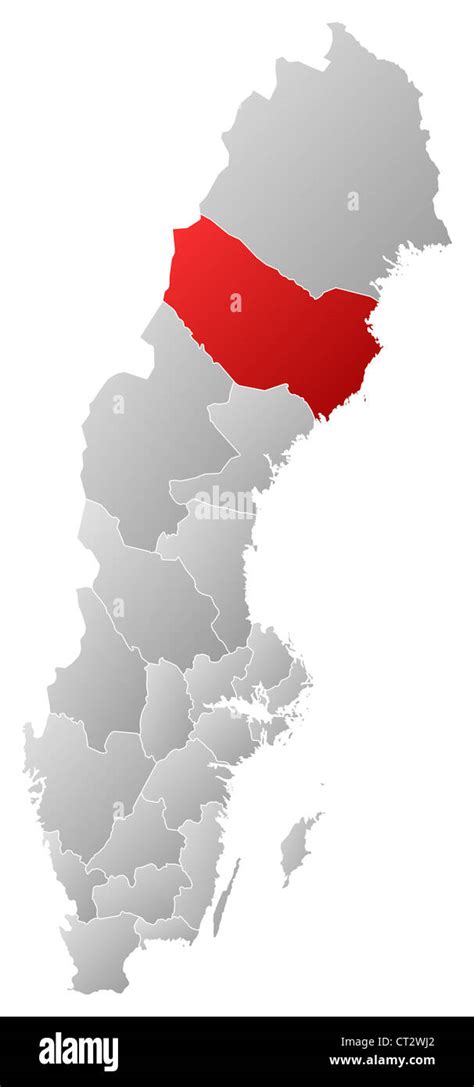 Political map of Sweden with the several provinces where Västerbotten ...