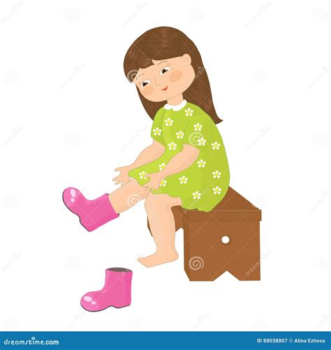 La Petite Fille Met Dessus Des Bottes Illustration De Vecteur