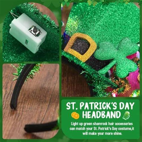 Light Up St Patricks Day Headband Hat Led Shamrock Headpiece Green Hair