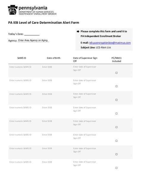 Fillable Online Pa Ieb Level Of Care Determination Alert Form Pa Ieb