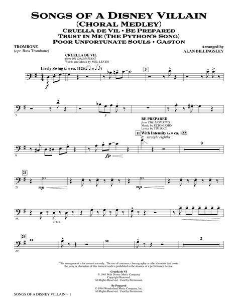 Songs Of A Disney Villain (Choral Medley) Trombone Sheet Music Alan ...