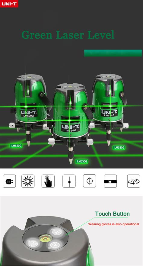 UNI T LM550G 5 Lines Green Laser Level 360 Degree Self Leveling Cross