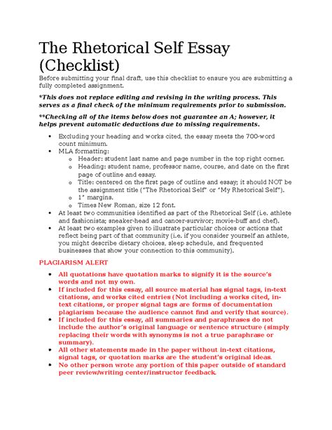 The Rhetorical Self Essay Fall 2022 The Rhetorical Self Essay Checklist Before Submitting