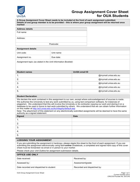 Unisa Assignment Cover Sheet Pdf Cover Sheet Court