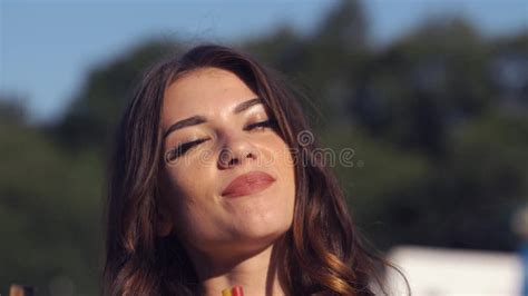 Close Up Beautiful Young Woman Wearing Bikini Drinking Cocktail