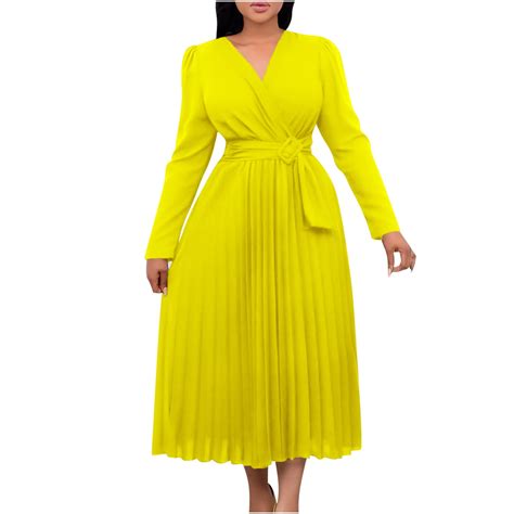 Posijego Plus Size Dress For Women Cocktail Maxi Dress V Neck High Waist A Line Pleated Flowy