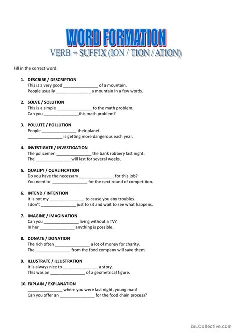 Word Formation Nouns From Verbs Wo English Esl Worksheets Pdf Doc The