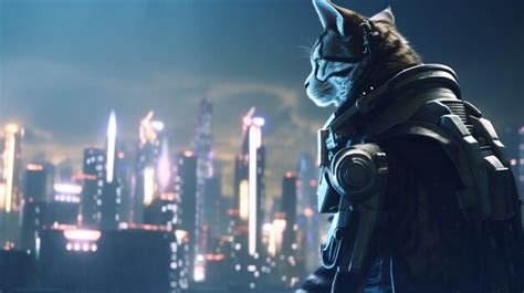 Premium Photo Cat Wearing Cyberpunk Uniforms With Futuristic Weapon