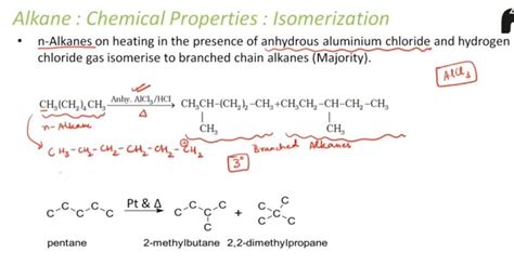 Alkane: Chemical Properties: Isomerization - n-Alkanes on heating in the