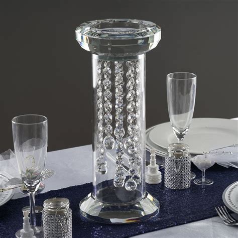 14 Gemcut Premium Glass Crystal Pillar Vase Candle Holder With 11 Crystal Chains Efavormart