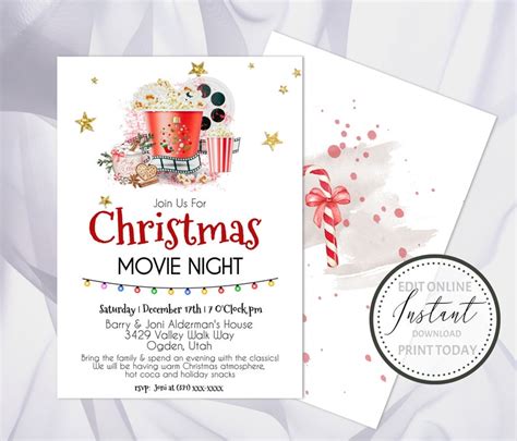 EDITABLE Christmas Movie Marathon Party Invitation Edit Etsy