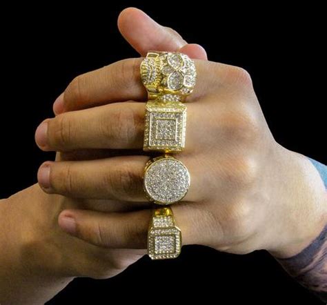 Mens K Gold Plated Hip Hop Iced Out Cz Rings Bundle Ring Size