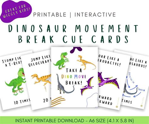 Dinosaur Movement Cards Movement Break Cue Cards Adhd Neurodiverse