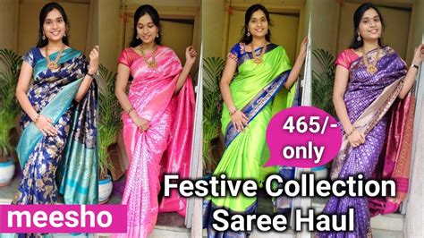 Meesho Pattu Saree Haul In Telugu Meesho Festive Collection Saree Haul