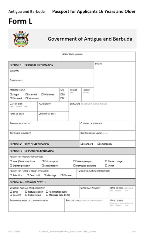 Antigua Passport Application Form - Printable Form 2024