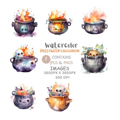 Aquarell Kawaii Halloween Hexenkessel Clipart Kommerzielle Etsy De