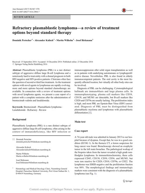 Refractory plasmablastic lymphoma—a review of treatment options beyond ...