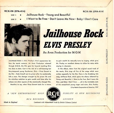 Elvis Presley Jailhouse Rock Ep Vinyl Record 7 Inch Rca Victor