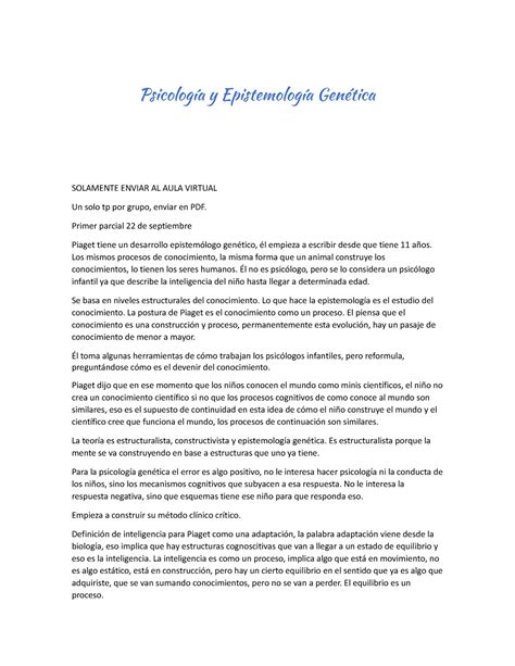 Psicologia y epistemologia genetica Apuntes 1 Psicología y