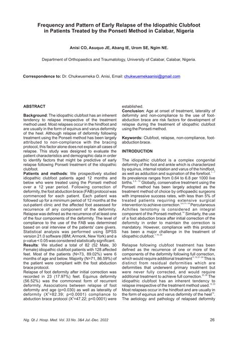 PDF Frequency And Pattern Of Early Relapse Of The Idiopathic Clubfoot