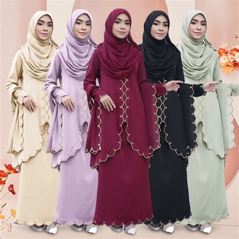 Baju Kebarung Labuh Modern Nikahtunang Kebaya Batik Sulam Ironless Nikah Baju Kurung Kebarung