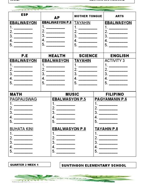 Answer Sheets Q2 W1 G3 Pdf