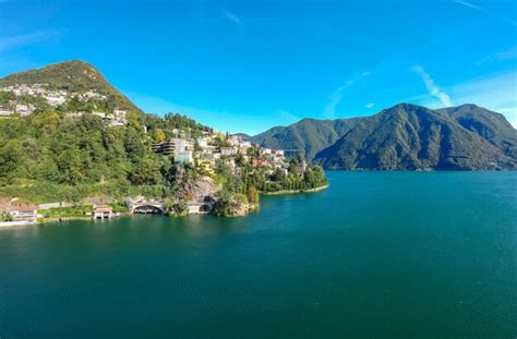 Premium Photo | Panorama aerial view of the lake lugano mountains and ...