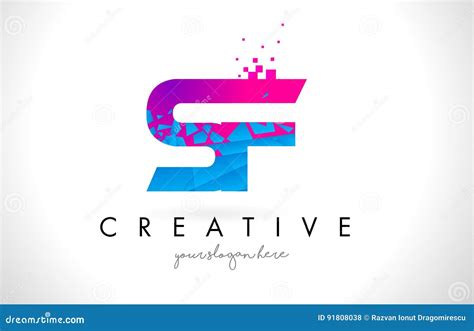 Sf S F Letter Logo With Shattered Broken Blue Pink Texture Design