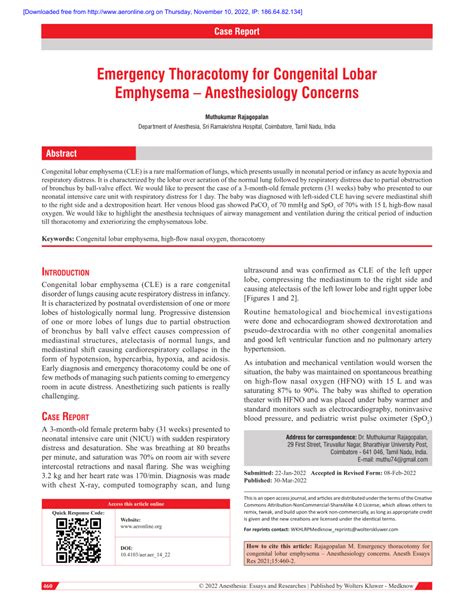 Pdf Emergency Thoracotomy For Congenital Lobar Emphysema