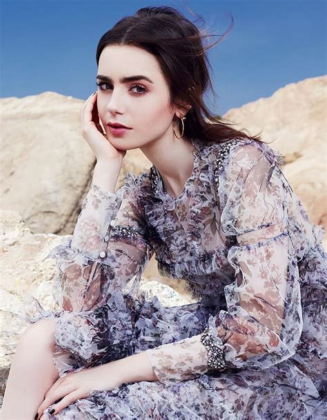 Lily Collins Women Model Actress Brunette See Through Dress