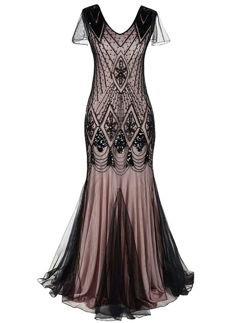 Pink 1920s Cap Sleeve Sequin Evening Dress Sequin Evening Dresses Vintage Dresses Plus Size