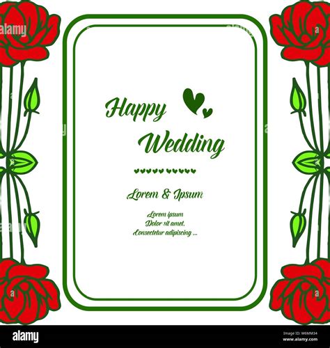 Happy wedding greeting card, design beautiful and elegant, ornate of blossom red flower frame ...