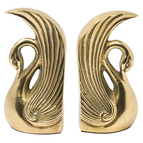 Pair Of Vintage Polished Cast Brass Art Deco Swan Bookends Circa 1950 At 1stdibs Vintage