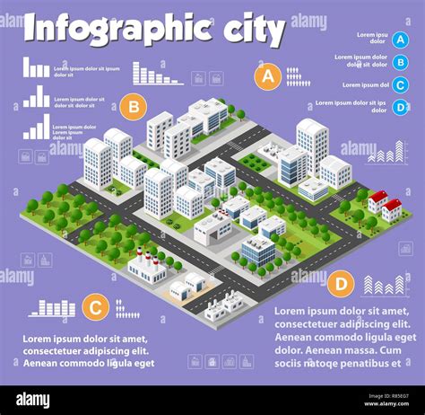 Isometric City Map Industry Infographic Set With Transport