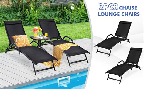 Costway Set Of Sun Loungers Positions Adjustable Outdoor Chaise