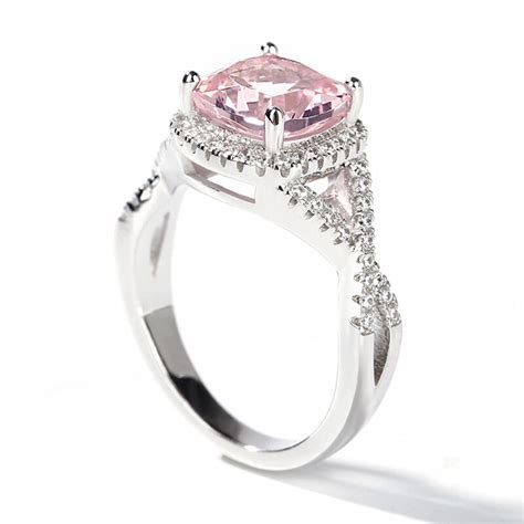 Jeulia Twist Halo Cushion Cut Synthetic Morganite Sterling Silver Ring