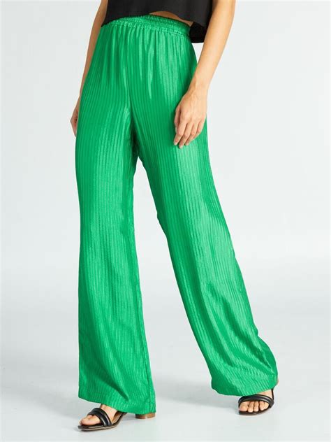 Pantalon Large Satin Vert Kiabi