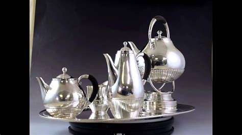 C1927 Fab Georg Jensen Sterling Silver 6pc Cosmos Tea Set W Tray 52414