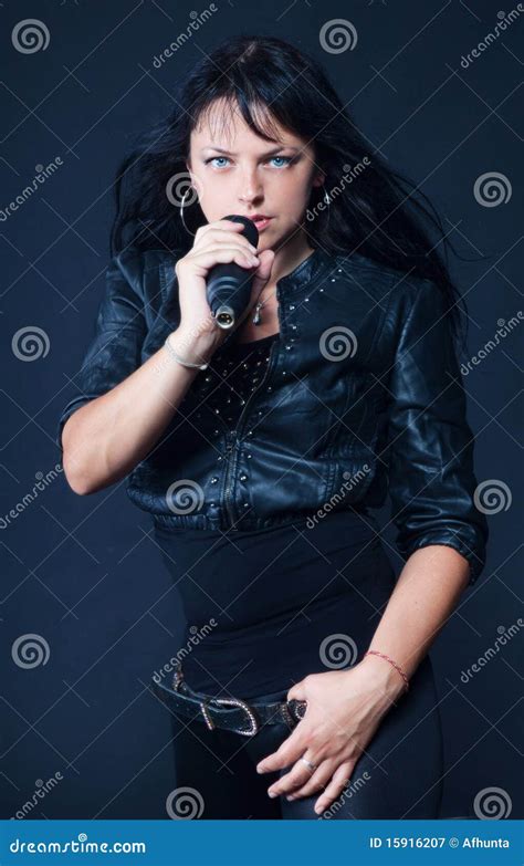 Beautiful Brunette Singing Stock Image Image Of Equipment 15916207
