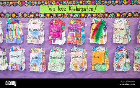 We Love Kindergarten Poster With Pictures Of Backpacks And Childs Hi