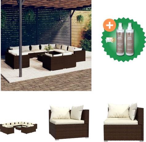 VidaXL 13 Delige Loungeset Met Kussens Poly Rattan Bruin Tuinset