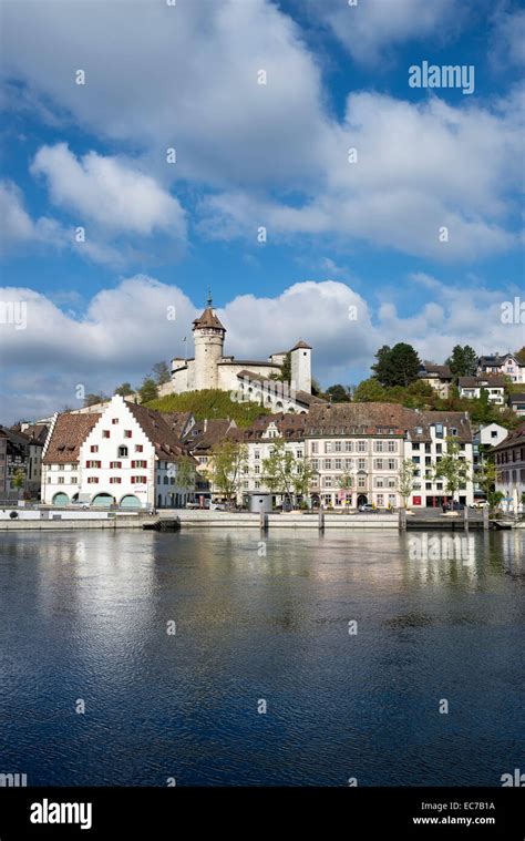 Switzerland Canton Of Schaffhausen View Of Old Town With Munot Castle