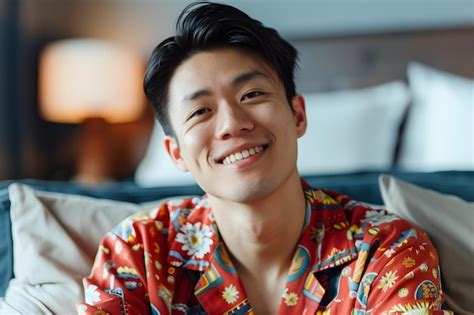 Premium Photo An Attractive Asian Man Wearing Vibrant Pajamas Concept