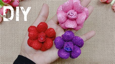 DIY How To Make Glitter Foam Flower Eva Foam Foamiran Cara